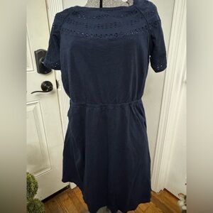 Women’s Talbots Classic Navy Eyelet Short-Sleeve Knit Dress Large Petite